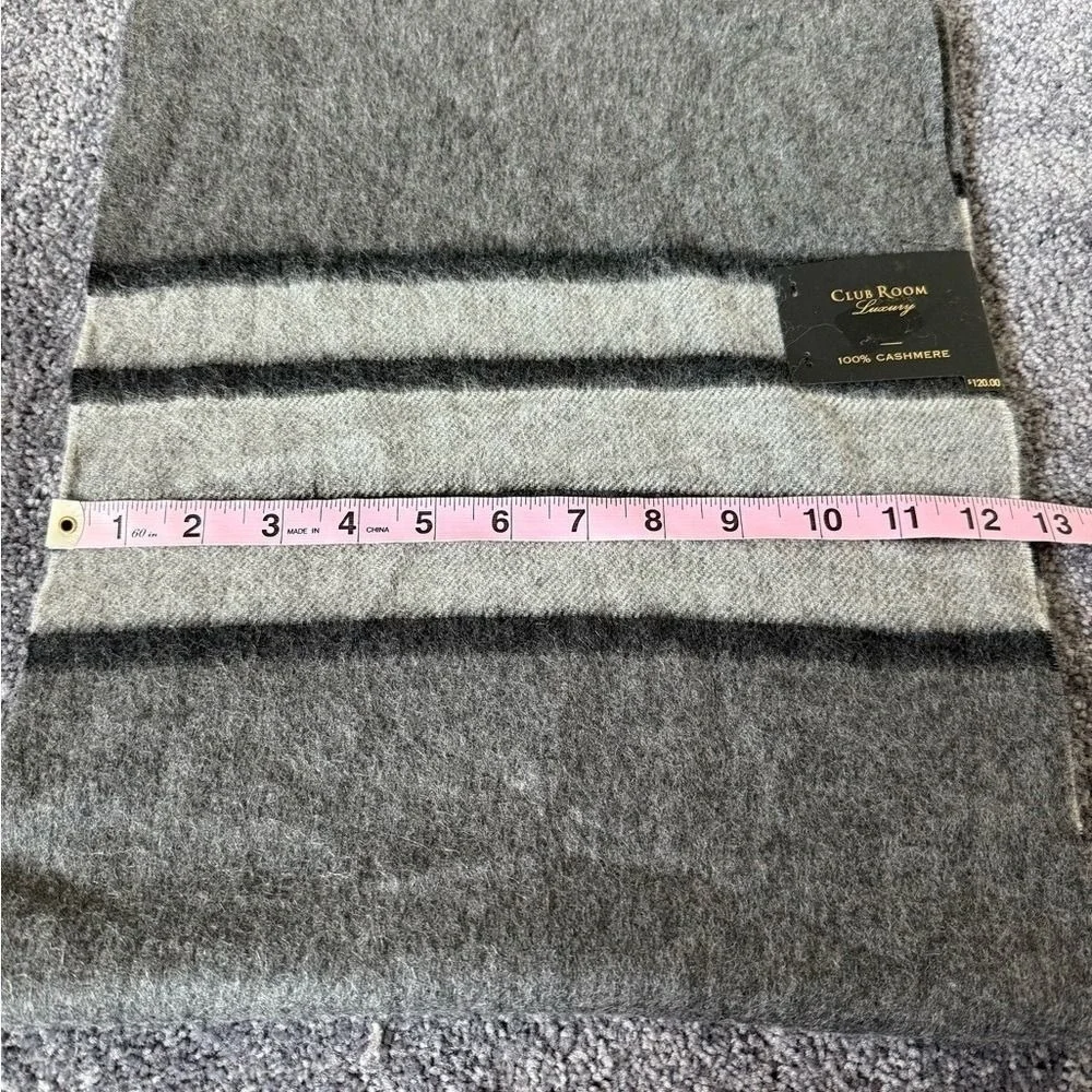 NWT‎ Club Room Mens Charcoal & Light Gray Fringe Luxury Cashmere Scarf 12.5 X 64
